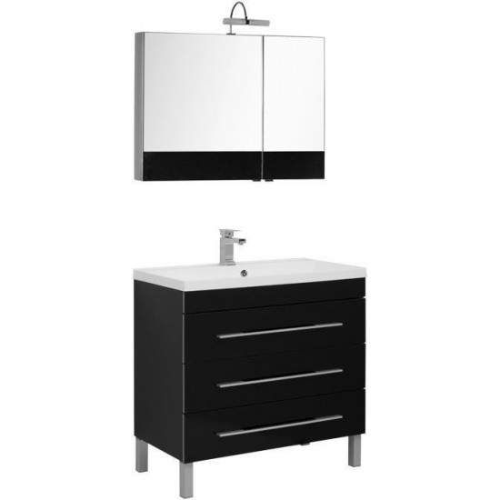 Комплект мебели для ванной Aquanet Верона NEW 90 черный (напольный 3 ящика)