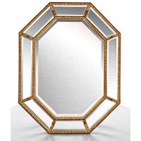 Восьмиугольное зеркало в зеркальнойраме Diamond Gold (Даймонд), Поталь античное золото, 90*120 см