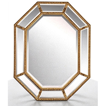 Восьмиугольное зеркало в зеркальнойраме Diamond Gold (Даймонд), Поталь античное золото, 90*120 см