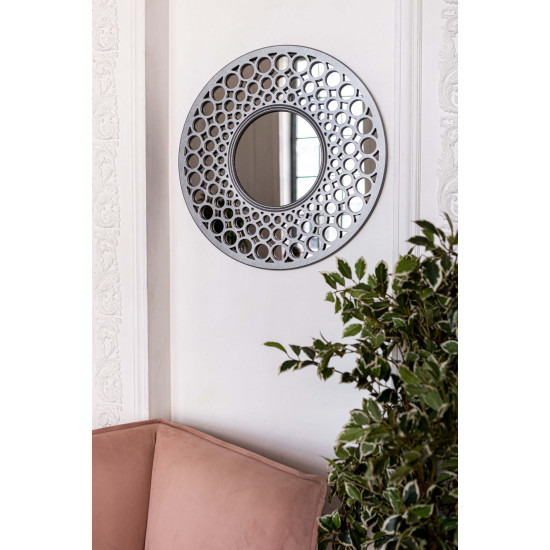 Круглое зеркало в серебряной декоративной раме Round Silver