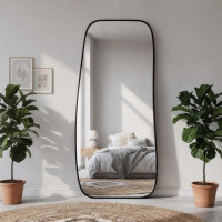 Напольное и настенное большое асимметричное зеркало в полный рост в черной раме Эдда