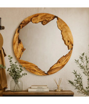 Круглое зеркало в декоративной древесной раме ручной работы MS004