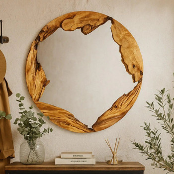 Круглое зеркало в декоративной древесной раме ручной работы MS004