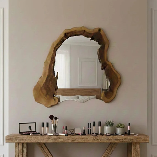 Зеркало неправильной формы в декоративной раме из слэба массива дерева MS005