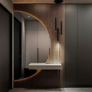 Полукруглое зеркало с задней фоновой подсветкой с вырезом для тумбы, консоли, шкафа F208