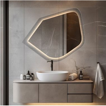 Настенное дизайнерское декоративное зеркало на армированном стекле с задней фоновой подсветкой AG001