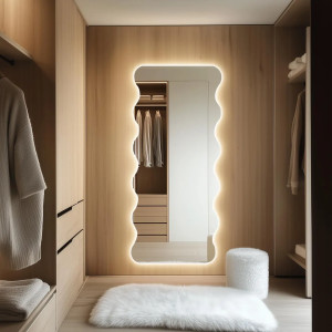 Зеркало в полный рост волнистой формы с парящей LED подсветкой Баухаус