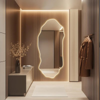 Настенное криволинейное большое зеркало в полный рост с подсветкой E017