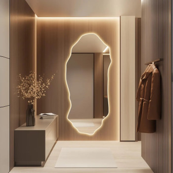 Настенное криволинейное большое зеркало в полный рост с подсветкой E017