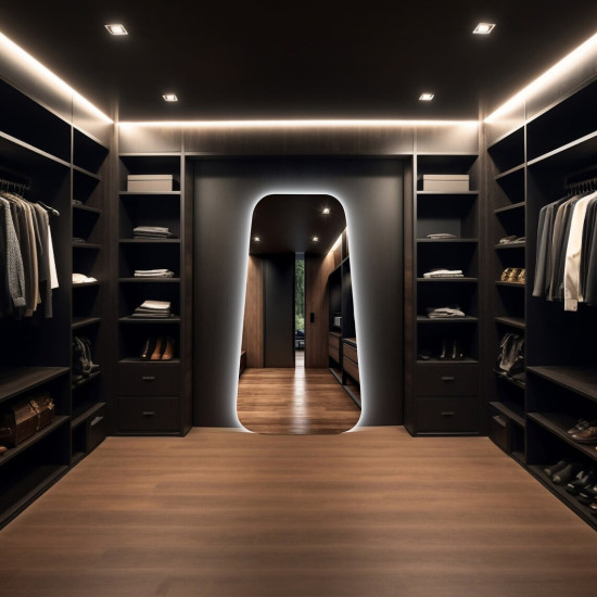 Зеркало в форме трапеции большое настенное и напольное в полный рост с эмбилайт подсветкой E018 Зеркало в форме трапеции большое настенное и напольное в полный рост с эмбилайт подсветкой E018