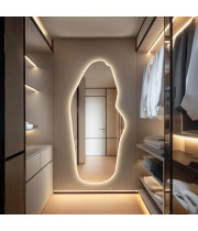 Настенное большое зеркало необычной формы в полный рост с интерьерной подсветкой E020