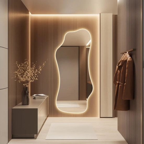 Зеркало неправильной формы большое в полный рост с интерьерной подсветкой E027 Зеркало неправильной формы большое в полный рост с интерьерной подсветкой E027