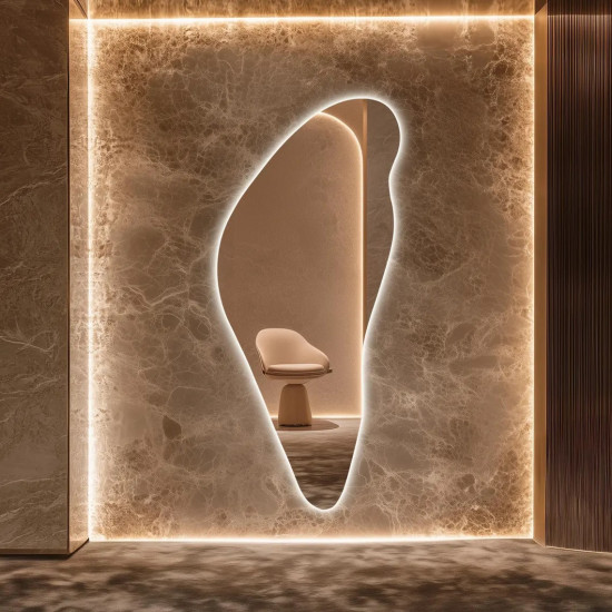 Зеркало большое неправильной формы в полный рост с задней парящей подсветкой E033 Зеркало большое неправильной формы в полный рост с задней парящей подсветкой E033