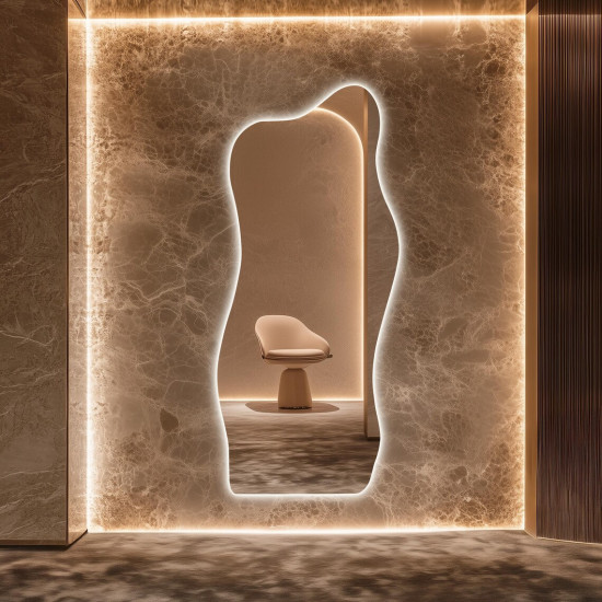 Зеркало волнистой формы в полный рост с тыльной контурной подсветкой E035 Зеркало волнистой формы в полный рост с тыльной контурной подсветкой E035