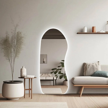 Настенное и напольное асимметричное зеркало в полный рост с тыльной интерьерной подсветкой E040