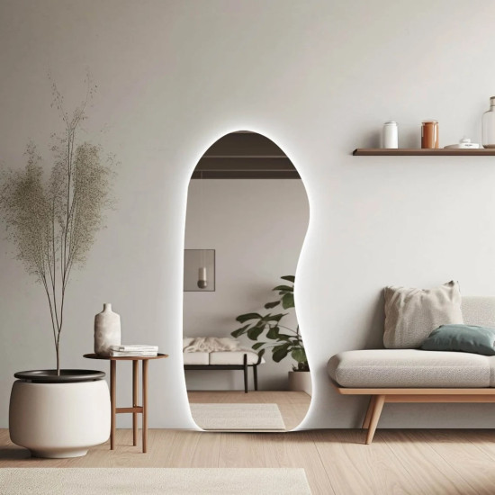 Настенное и напольное асимметричное зеркало в полный рост с тыльной интерьерной подсветкой E040 Настенное и напольное асимметричное зеркало в полный рост с тыльной интерьерной подсветкой E040