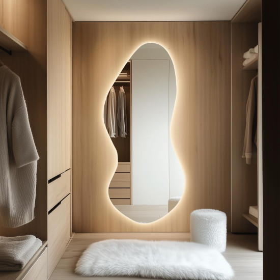 Настенное зеркало волнистой формы в полный рост с тыльной подсветкой E042