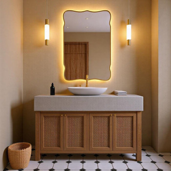 Фигурное зеркало в раме с задней интерьерной подсветкой E064