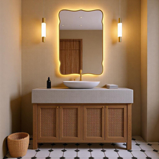 Фигурное зеркало в раме с задней интерьерной подсветкой E064