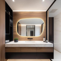 Настенное дизайнерское асимметричное зеркало с контурной подсветкой E090