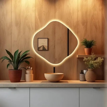 Настенное дизайнерское зеркало неправильной формы с задней интерьерной подсветкой E096