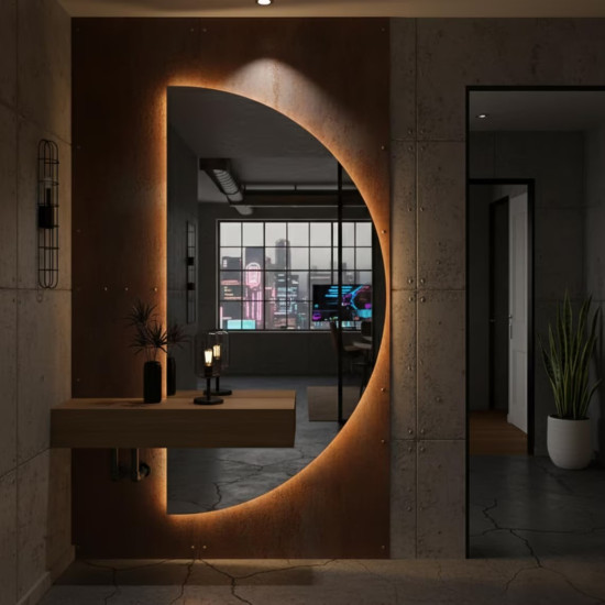 Полукруглое зеркало с задней фоновой подсветкой для интеграции с тумбой, консолью, шкафом F210