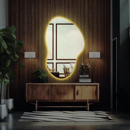 Настенное дизайнерское зеркало абстрактной формы с задней парящей подсветкой Форли 002