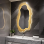 Настенное дизайнерское декоративное зеркало неправильной асимметричной формы на металлическом основании с задней фоновой подсветкой Голден Лайт