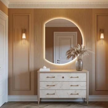 Парящее зеркало в форме обрезанного сбоку круга с задней фоновой подсветкой Сегмент