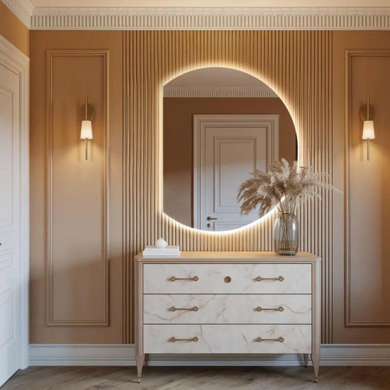 Парящее зеркало в форме обрезанного сбоку круга с задней фоновой подсветкой Сегмент