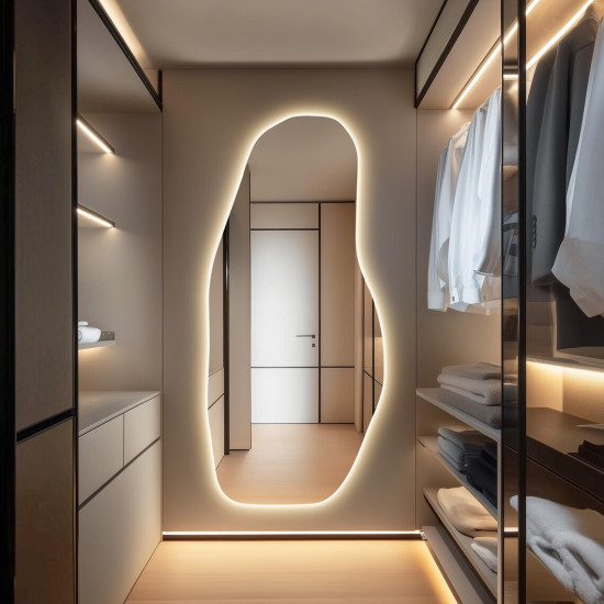 Фигурное зеркало в полный рост с тыльной контурной LED подсветкой Вейв