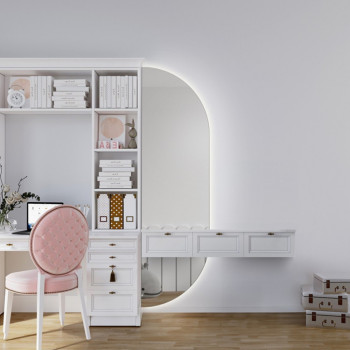 Зеркало с подсветкой полуовальное неправильной формы в полный рост из двух частей с вырезом для консоли F013