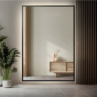 Прямоугольное большое зеркало с задней подсветкой в полный рост в чёрной раме F090