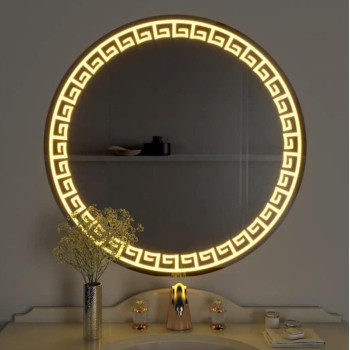 Круглое зеркало с орнаментом Меандр с подсветкой Сорренто 005