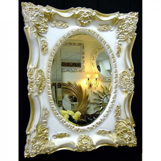 Дизайнерское зеркало в интерьерной раме «Империал» Слоновая кость с золотом