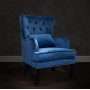 Синее велюровое кресло с высокой спинкой с подушкой на деревянном каркасе и ножках 77*92*105см 24YJ-7004-06466/1