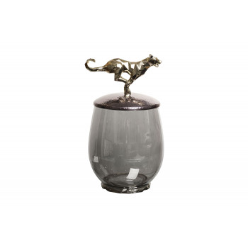 Декоративная стеклянная ваза с металлической крышкой Ягуар 69-120163