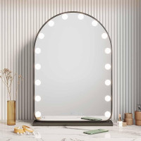 Настольное гримерное зеркало-арка в чёрной раме с подсветкой лампочками «Клаудия»