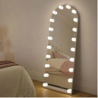 Настенное и напольное большое гримерное зеркало-арка с подсветкой лампочками «Элис»