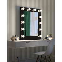 Настольное гримерное зеркало в деревянной чёрной раме с подсветкой лампочками «Эллен»