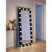 Напольное и настенное большое гримерное зеркало в полный рост с подсветкой лампочками в чёрной раме «Эми»