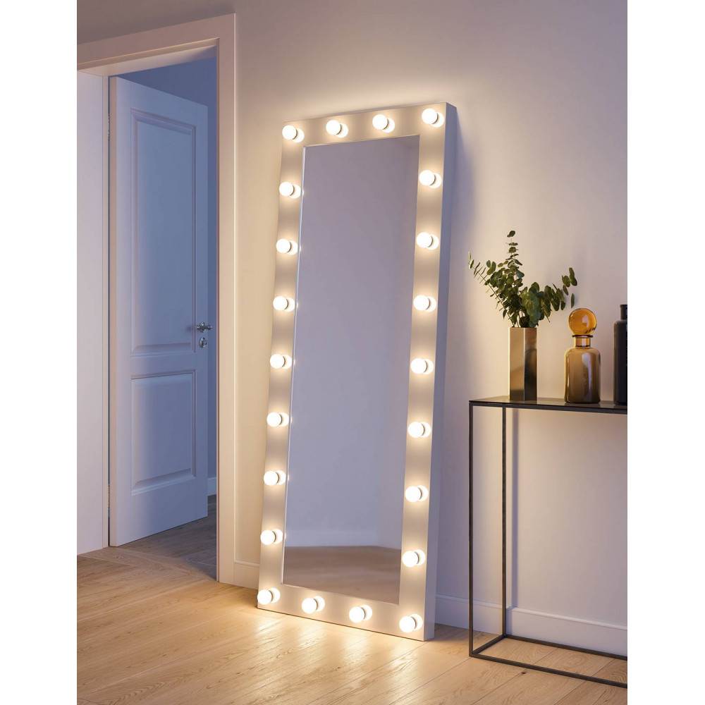 Гримерное зеркало с подсветкой лампами в полный рост в белой раме Джоди  80х190 см — купить в Москве в интернет-магазине ROSESTAR, цена 62 727 ₽