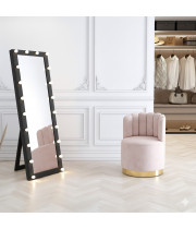 Напольное гримерное зеркало в чёрной деревянной раме с опорой на ногу-подставку Ледио
