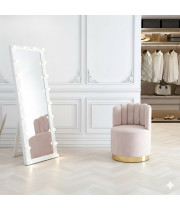 Напольное гримерное зеркало в белой деревянной раме с опорой на ногу-подставку Ледио