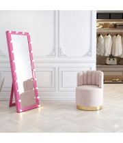 Напольное гримерное зеркало в розовой раме с опорой на подставку-ногу Ледио