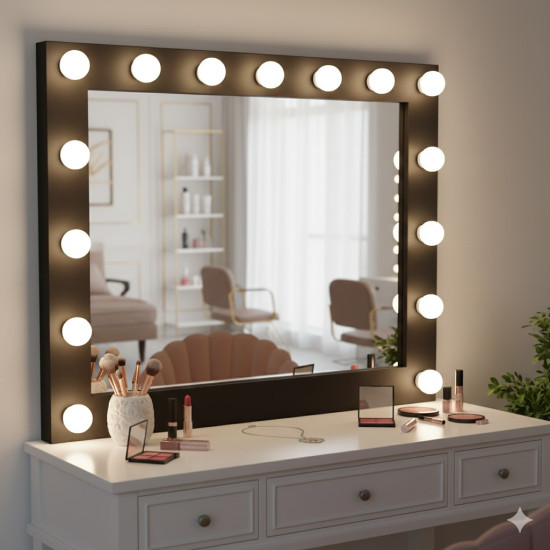 Гримерное зеркало в черной раме с подсветкой лампочками «Элиза»