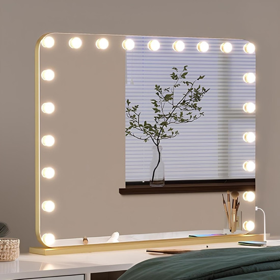 Настольное гримерное зеркало с закруглёнными углами с подсветкой лампочками «Клара»