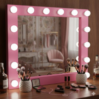Гримерное зеркало в розовой раме с подсветкой лампочками «Мелинда»