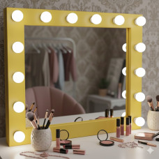 Гримерное зеркало в желтой раме с подсветкой лампочками «Майли»