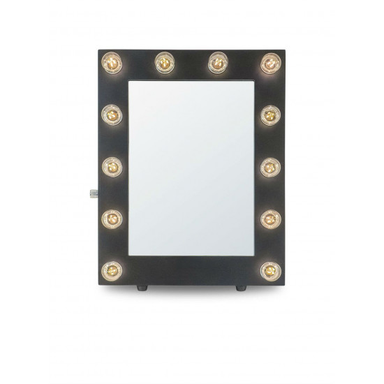 Гримерное зеркало в черной раме с подсветкой лампочками «Камерон»